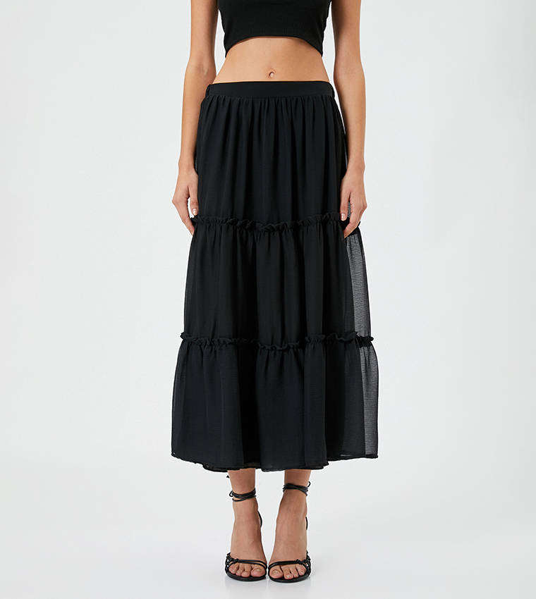 Elastic Waist Tiered Midaxi Skirt