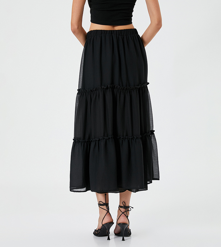 Elastic Waist Tiered Midaxi Skirt