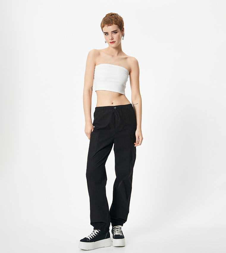 Solid Drawstring Waist Parachute Pants