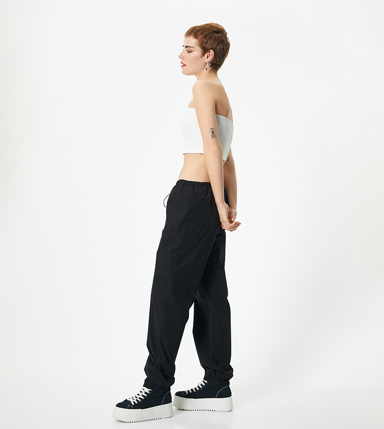 Solid Drawstring Waist Parachute Pants