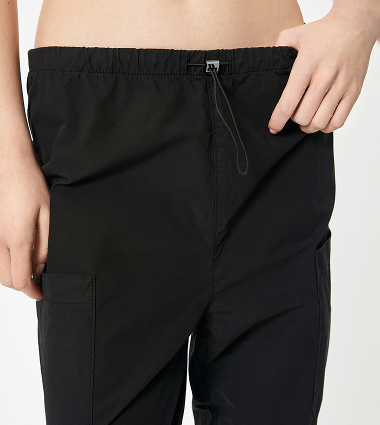 Solid Drawstring Waist Parachute Pants