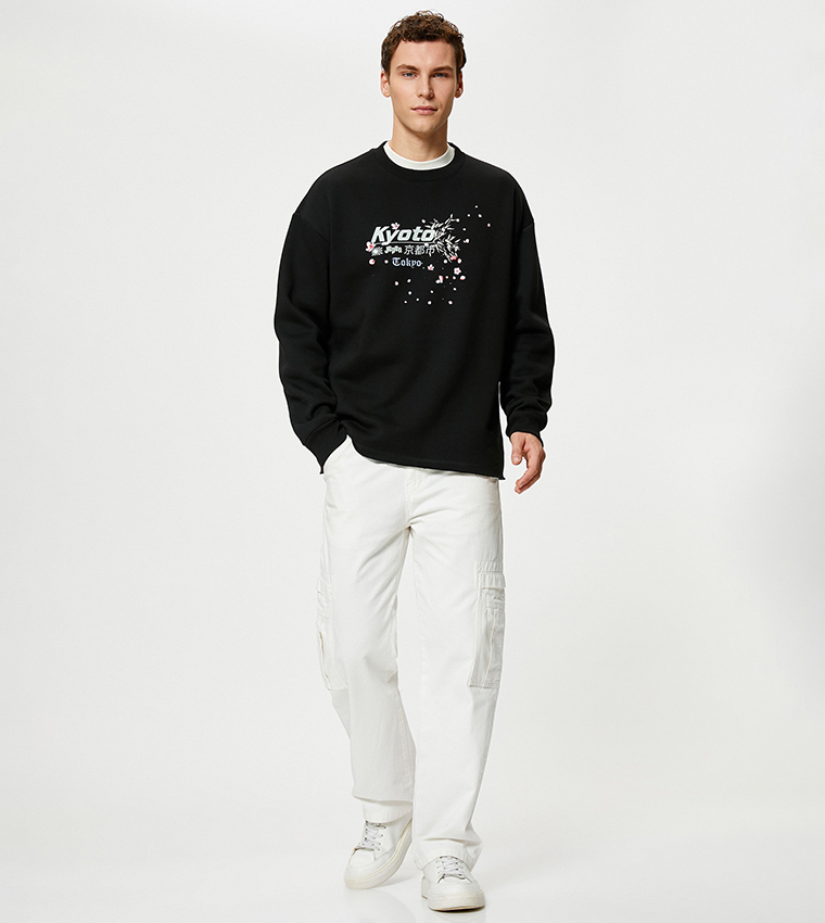Far East Printed Crew Neck Relax Fit Sweatshirt