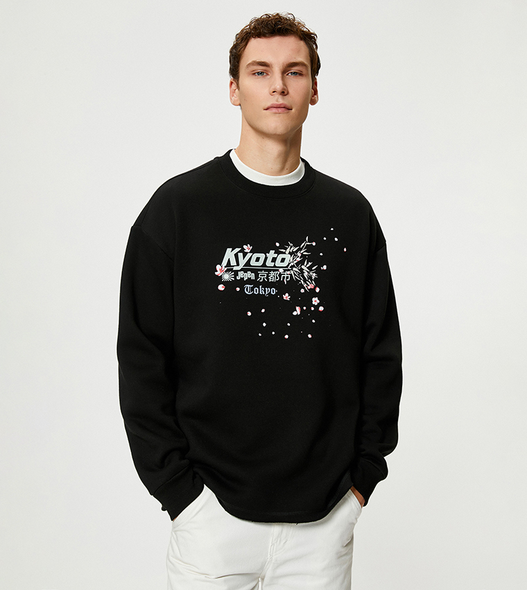 Far East Printed Crew Neck Relax Fit Sweatshirt