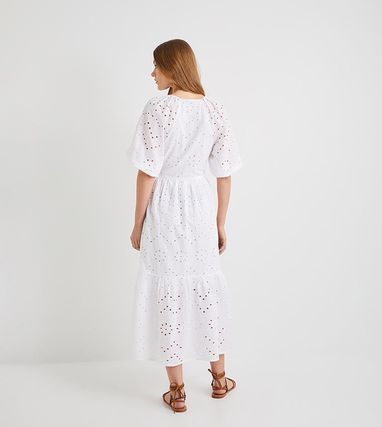 Puff Sleeves Broderie Maxi Dress