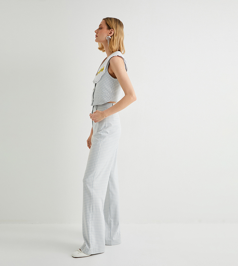 Gingham Patterned Straight Fit Pants