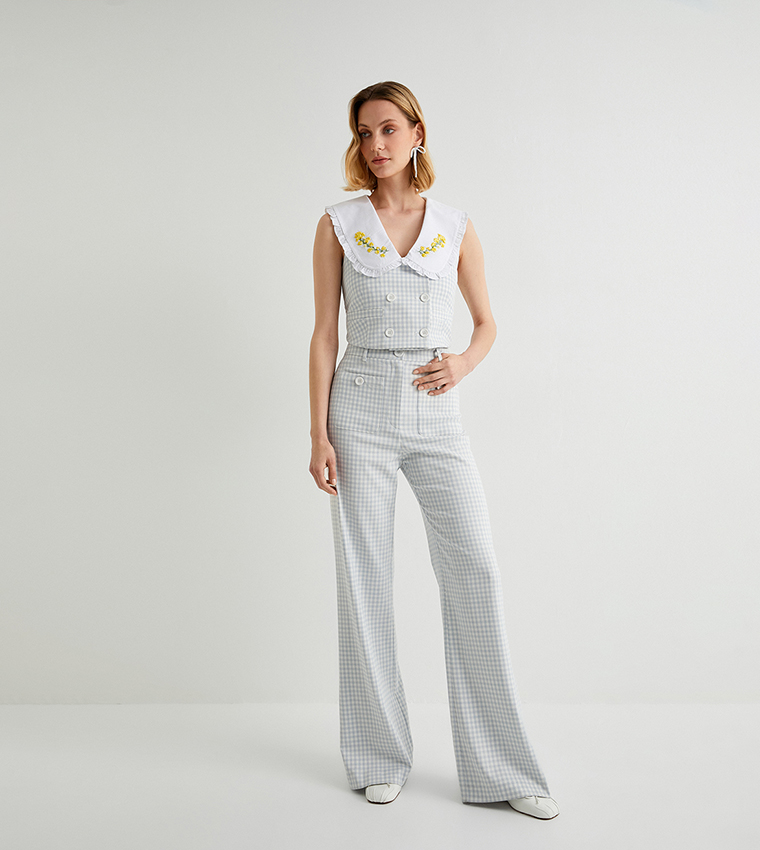 Gingham Patterned Straight Fit Pants