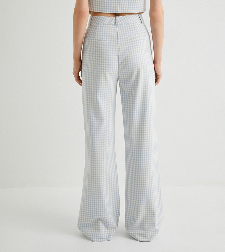 Gingham Patterned Straight Fit Pants