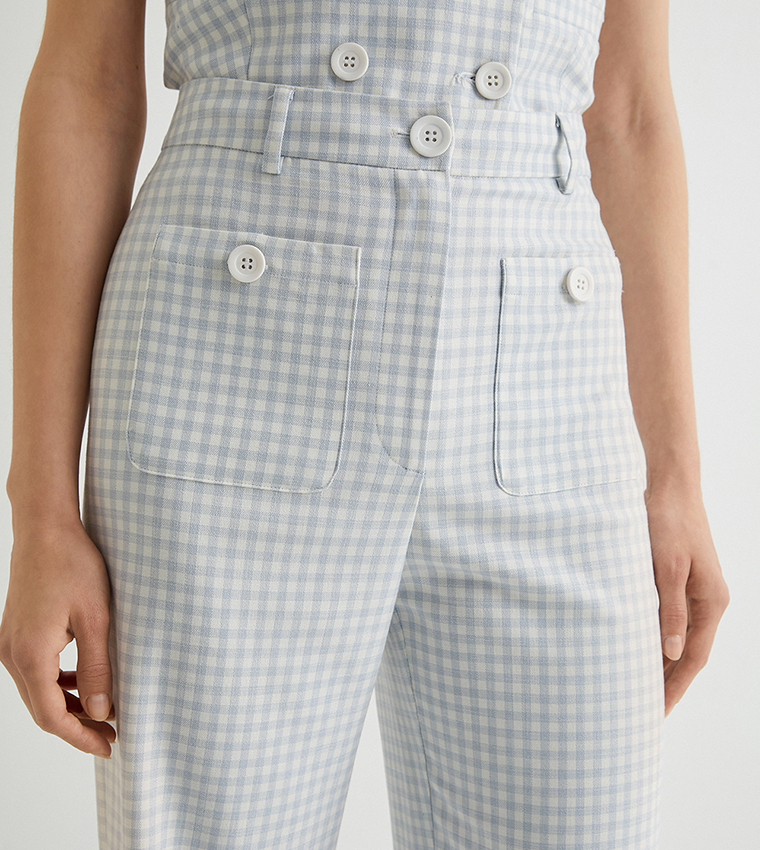 Gingham Patterned Straight Fit Pants