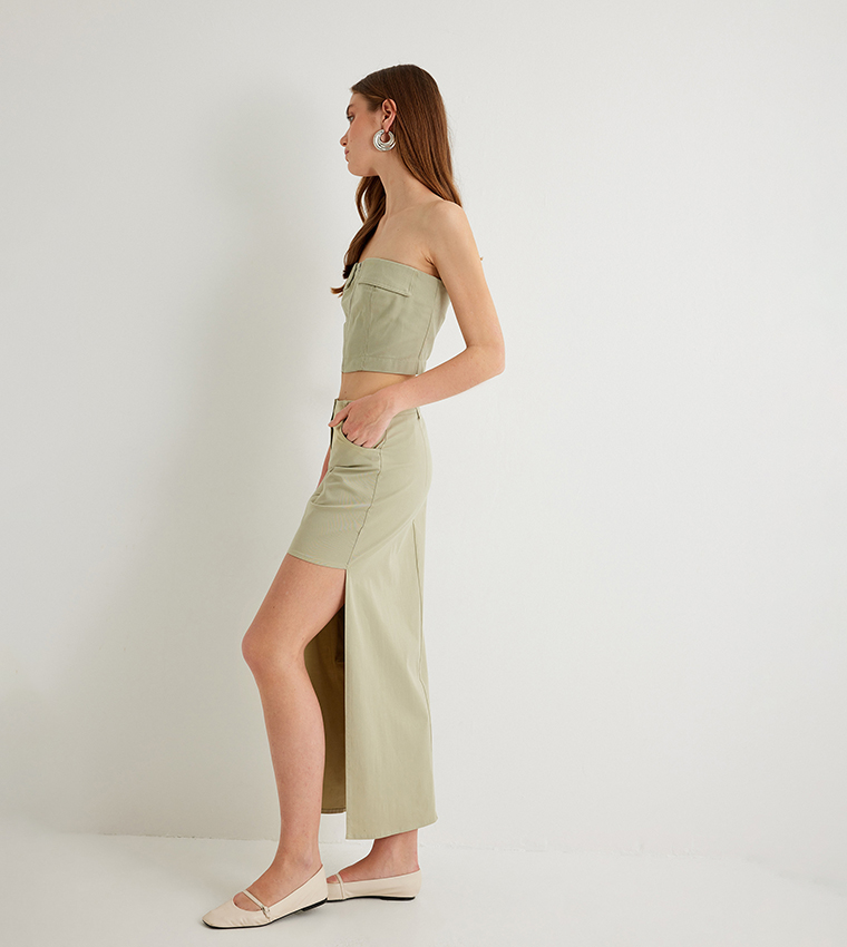 Solid Asymmetric Midi Skirt
