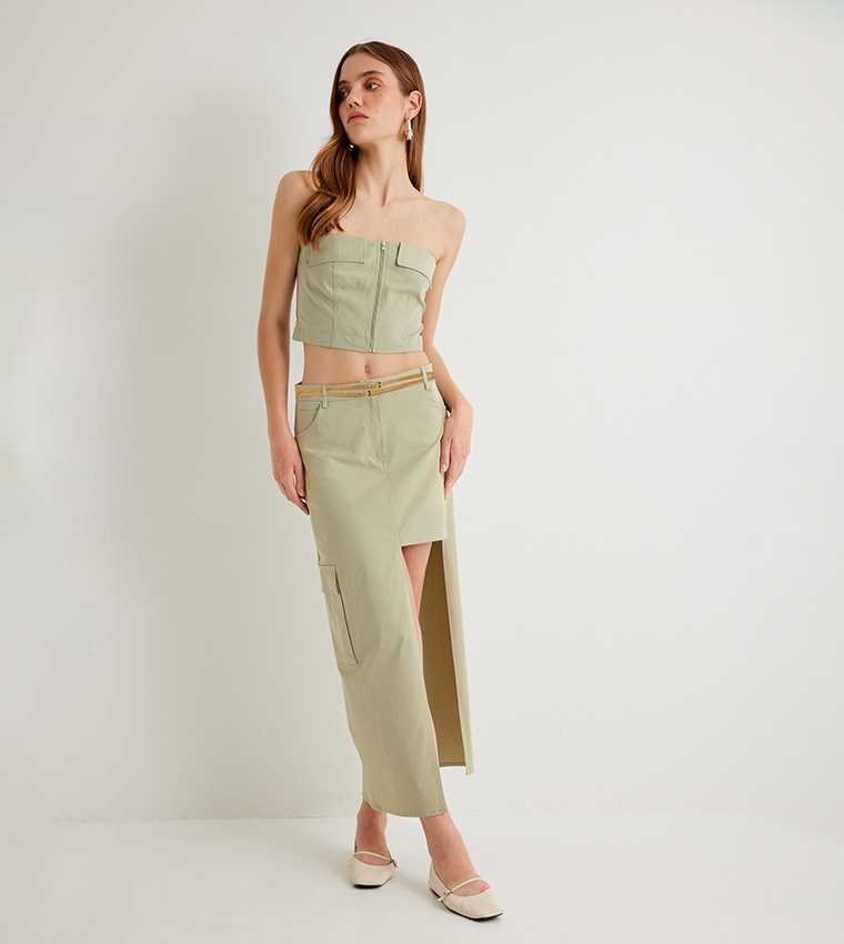 Solid Asymmetric Midi Skirt