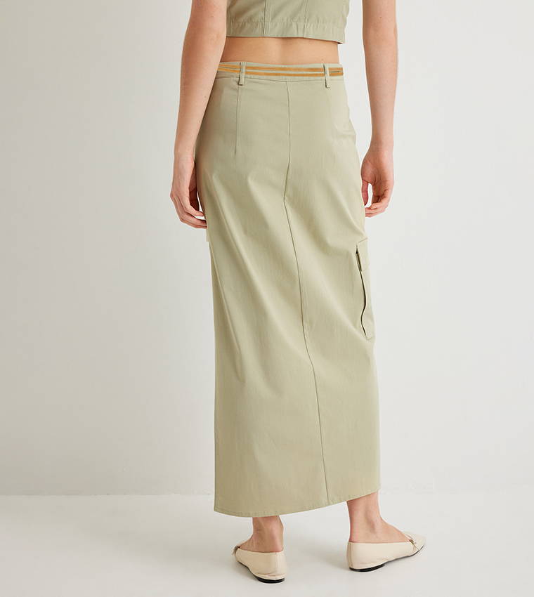 Solid Asymmetric Midi Skirt