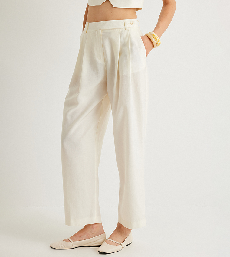 Solid Pleat Detail Trousers