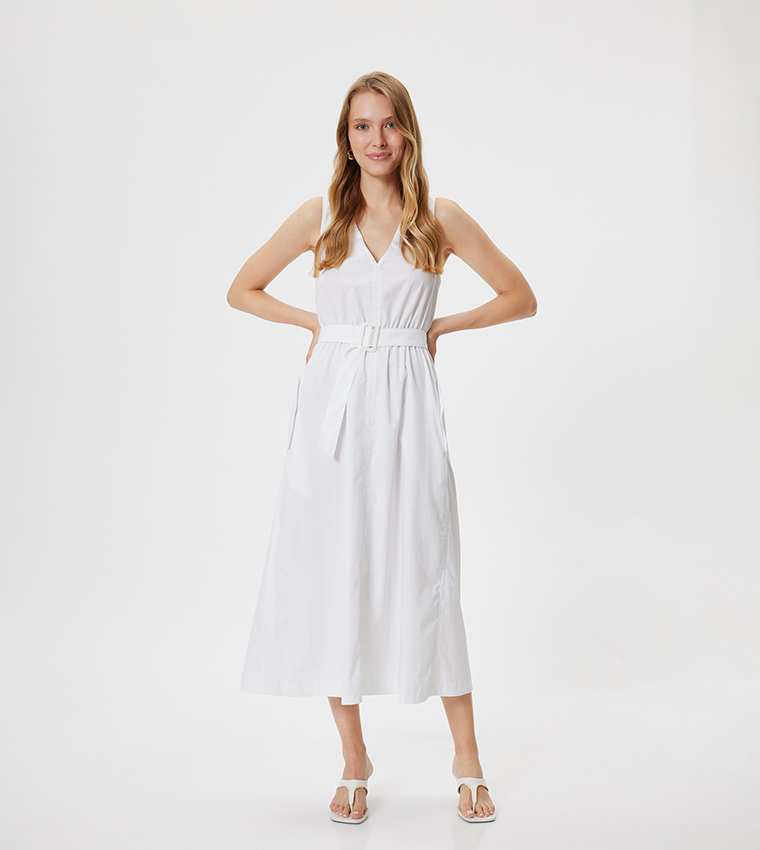 Solid Belted Midi Dress