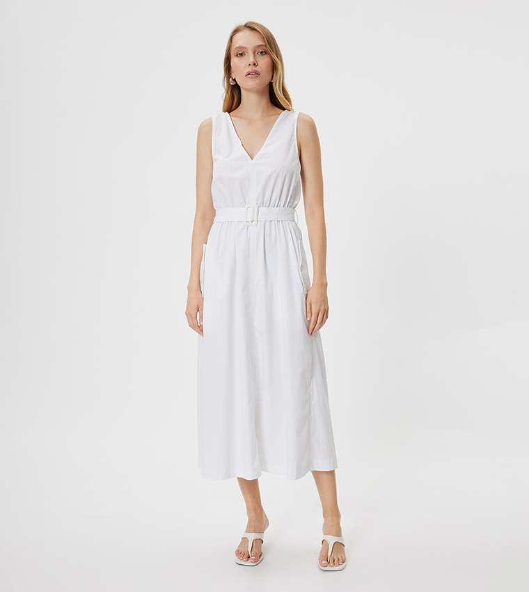 Solid Belted Midi Dress