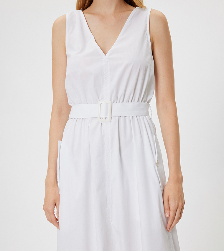 Solid Belted Midi Dress