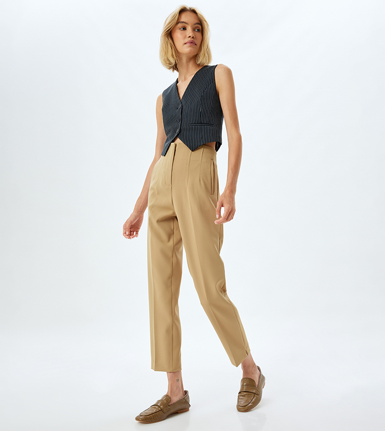 Solid High Rise Cropped Pants