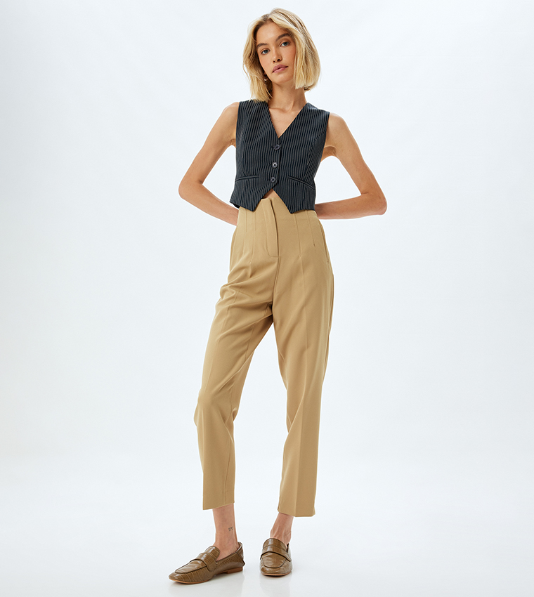 Solid High Rise Cropped Pants