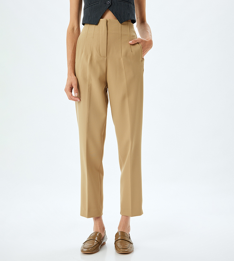 Solid High Rise Cropped Pants