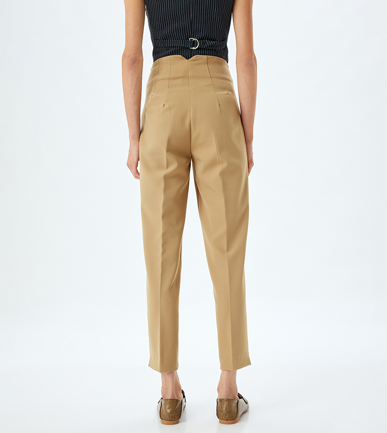 Solid High Rise Cropped Pants