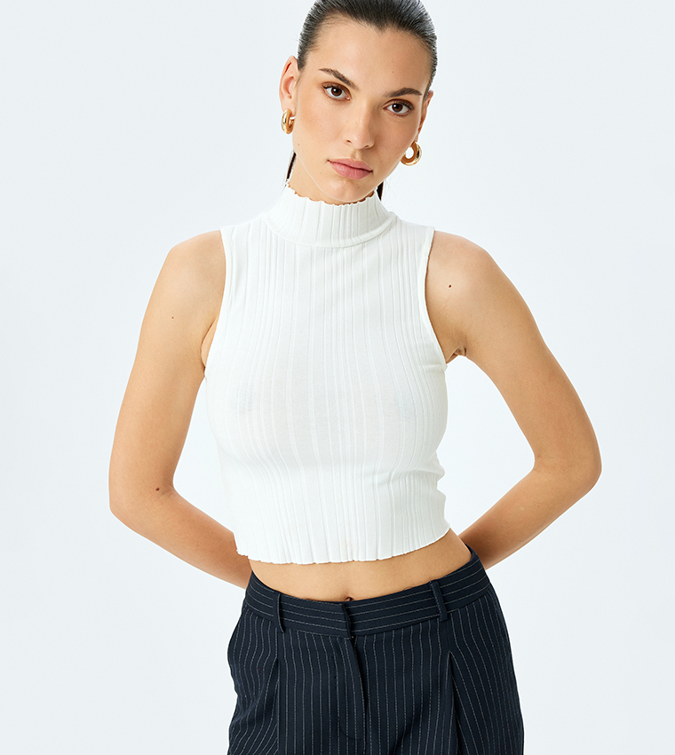 Solid High Neck Crop Top