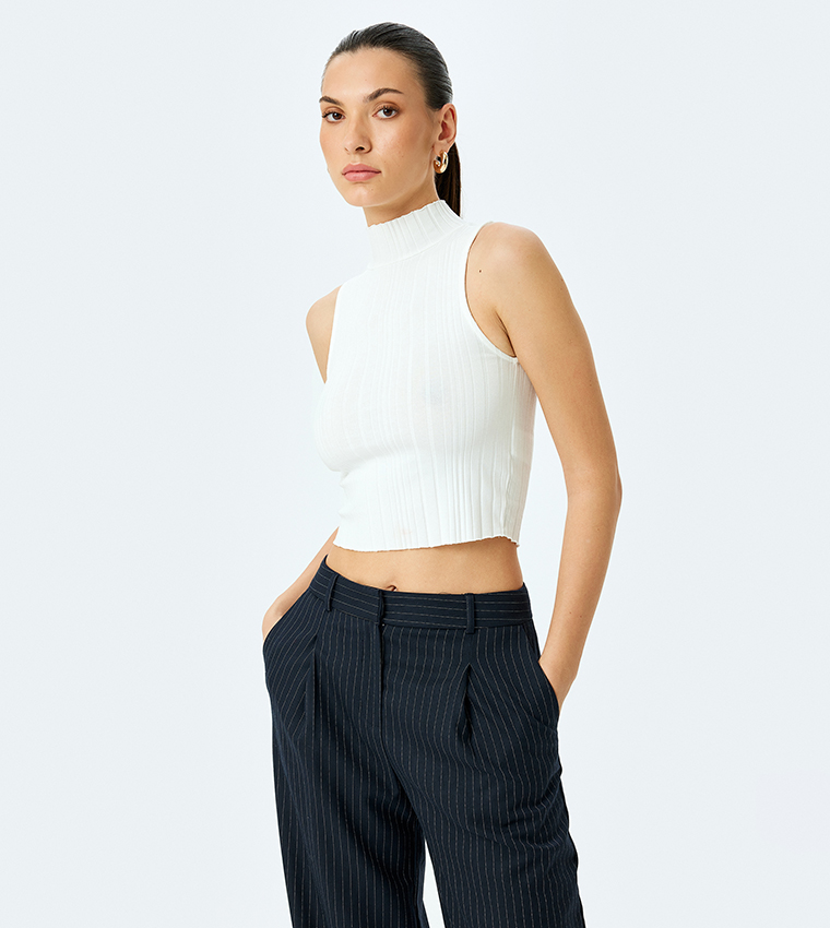 Solid High Neck Crop Top