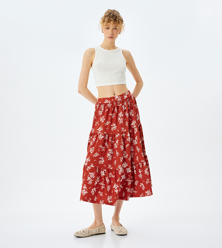 Floral Printed Midi Skirt