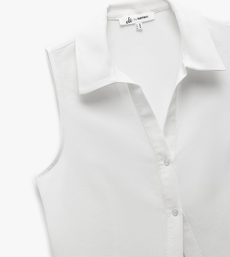 Solid Sleeveless Crop Shirt