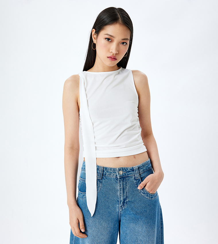 كوتون  توبات بلا أكمام  - أبيض Sleeveless Tops