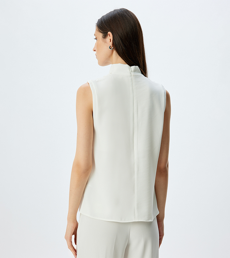 Solid High Neck Sleevesless Top