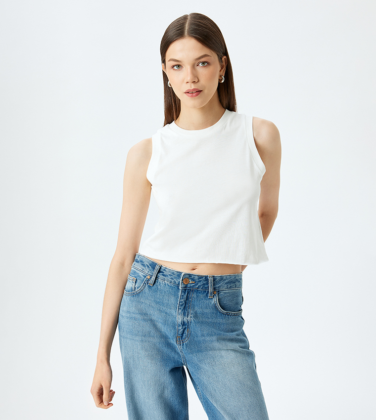 كوتون  توبات بلا أكمام  - أبيض Sleeveless Tops