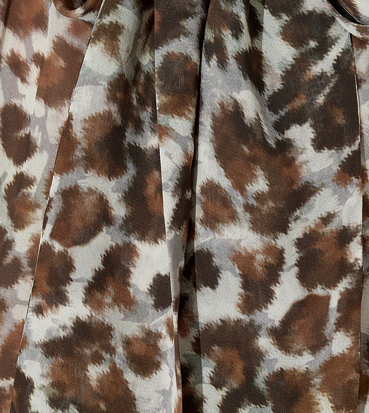 Animal Patterned Tie-Neck Top