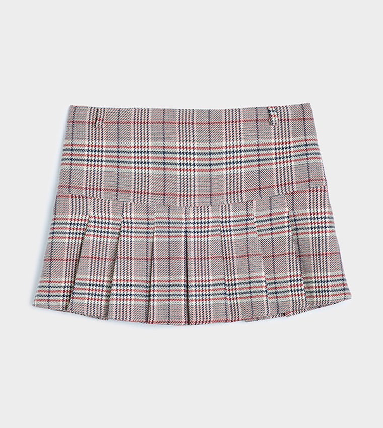 Patterned Pleated Mini Skirt