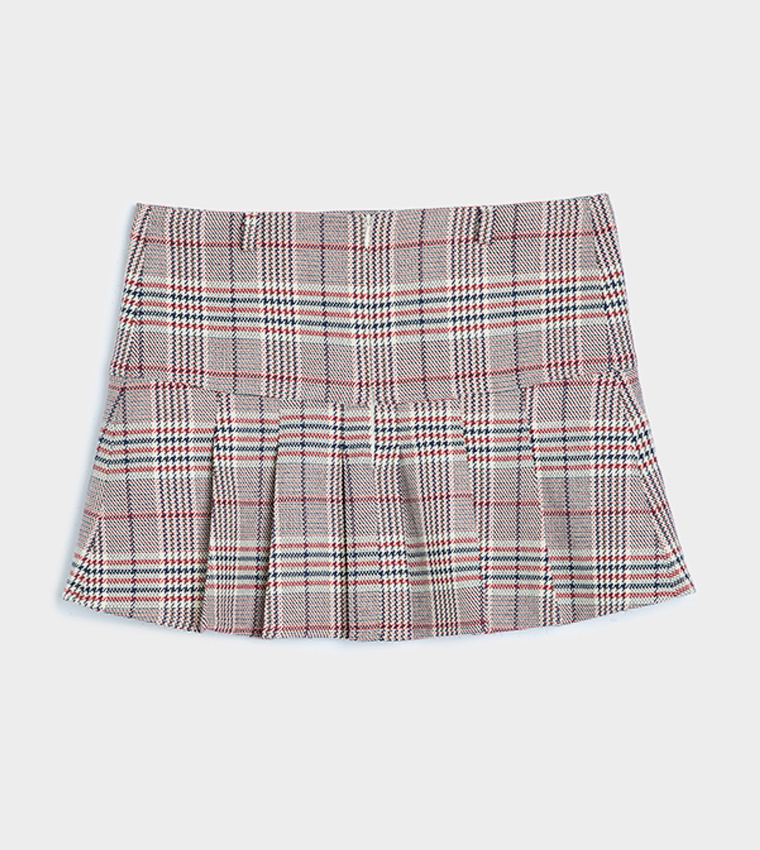 Patterned Pleated Mini Skirt