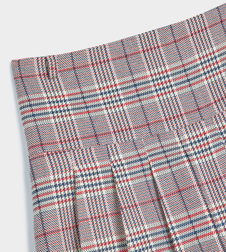 Patterned Pleated Mini Skirt
