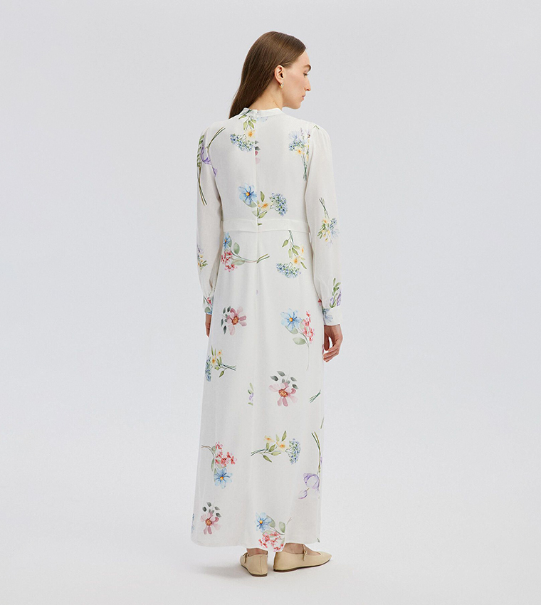 Floral Patterned Long Sleeves Maxi Dress