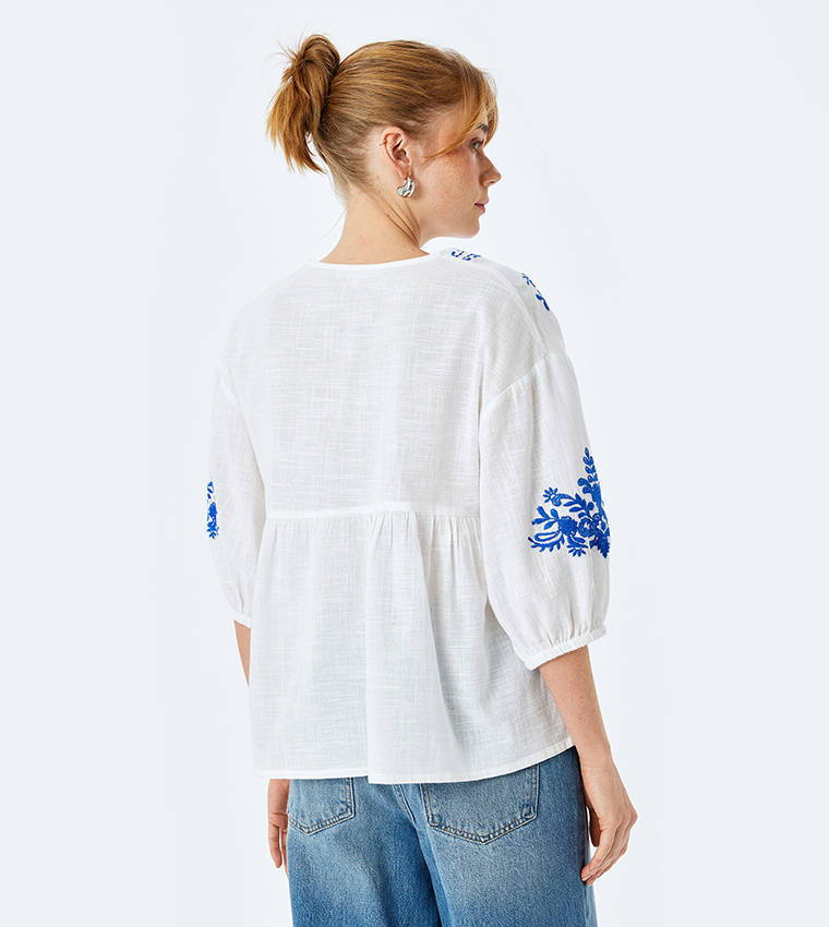 Embroidered V-Neck Top