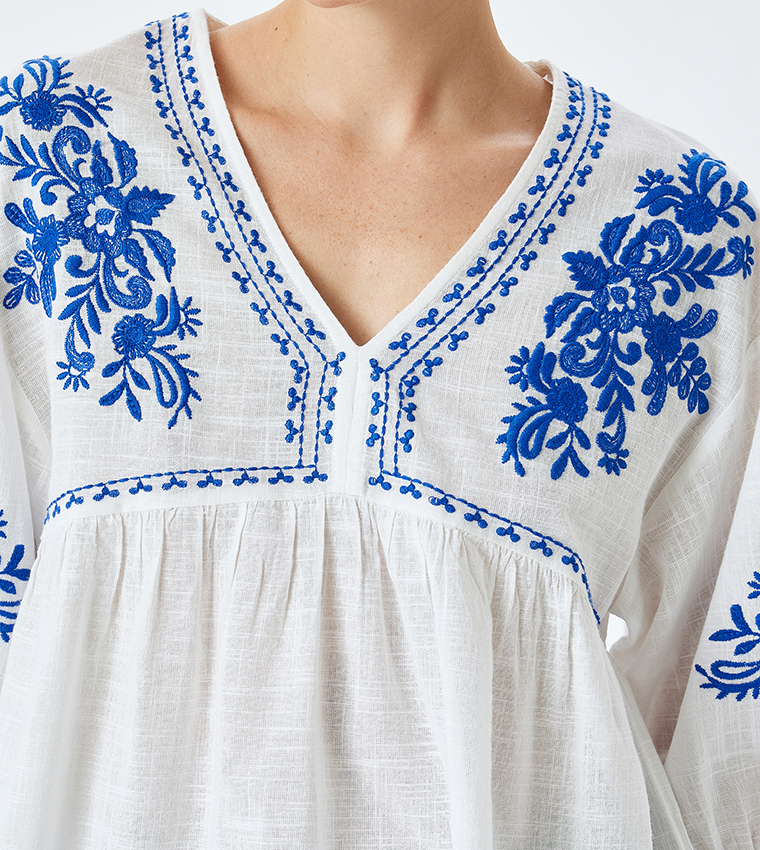 Embroidered V-Neck Top