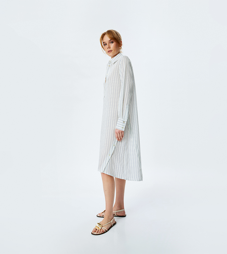 Striped Long Sleeves Oversized Shirt Dress