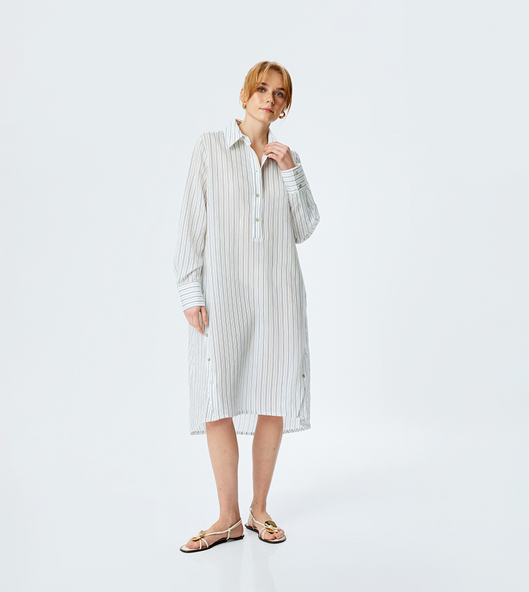 Striped Long Sleeves Oversized Shirt Dress