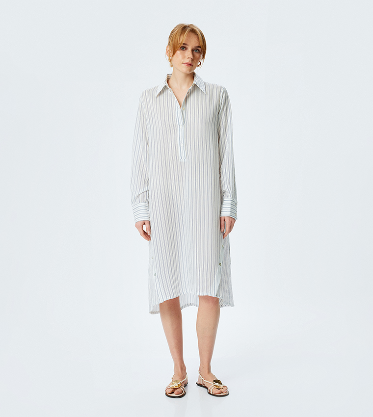 Striped Long Sleeves Oversized Shirt Dress