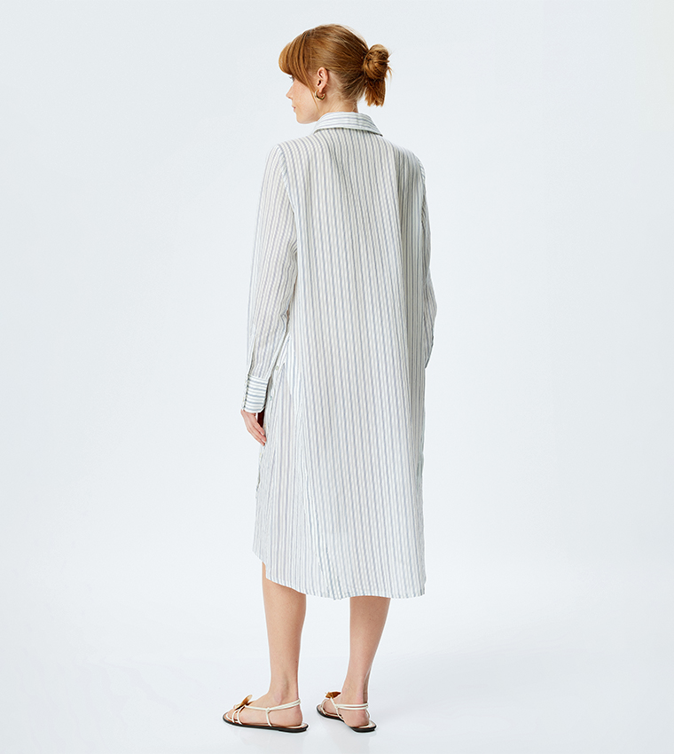 Striped Long Sleeves Oversized Shirt Dress