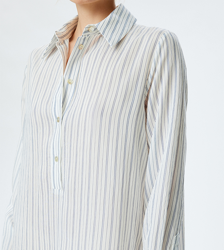 Striped Long Sleeves Oversized Shirt Dress