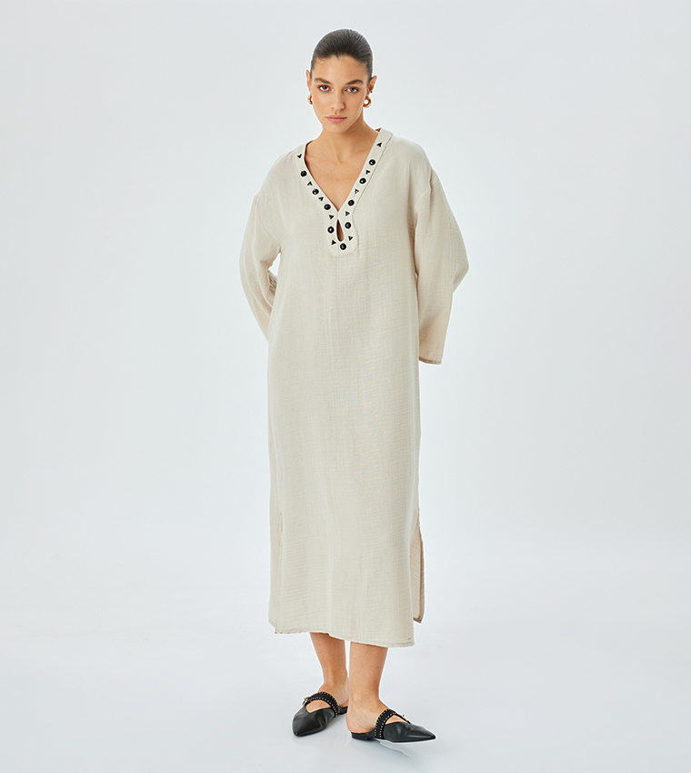 Embellished Long Sleeves Midi Dress