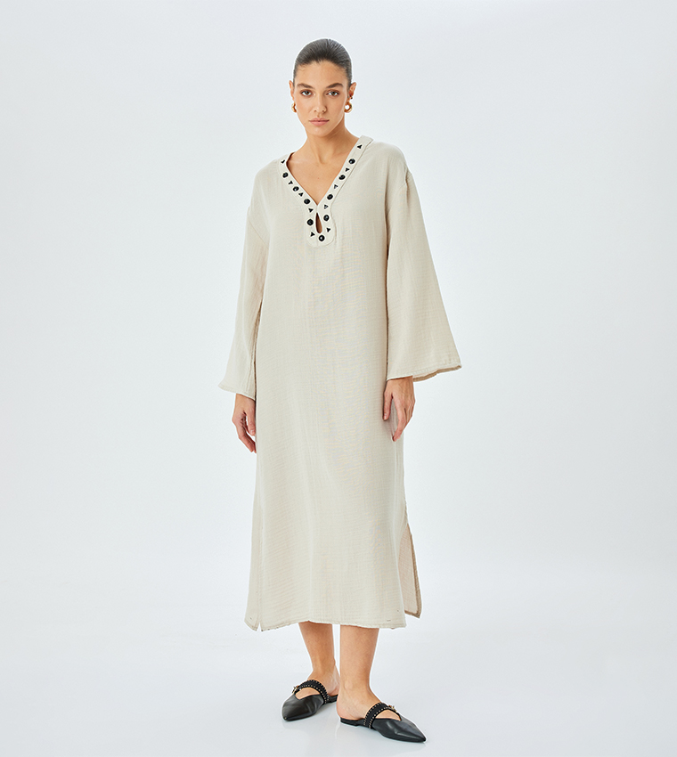 Embellished Long Sleeves Midi Dress