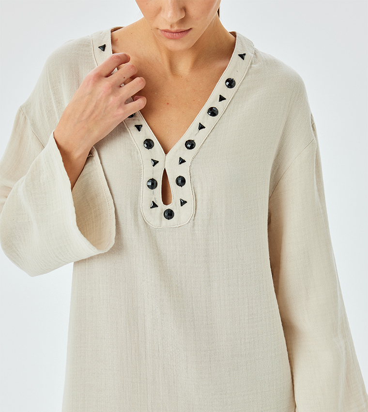 Embellished Long Sleeves Midi Dress
