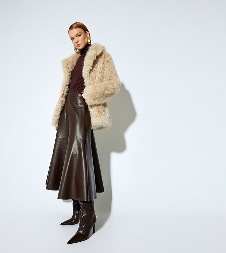 Faux Leather Midi Skirt