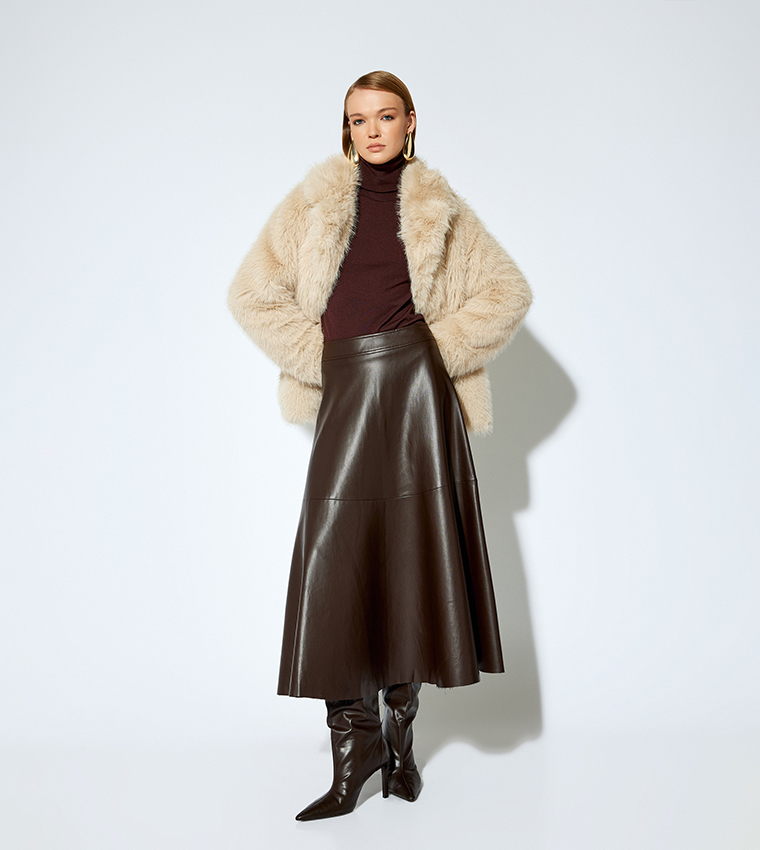 Faux Leather Midi Skirt