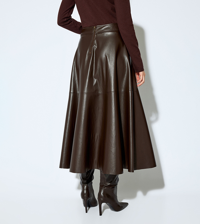 Faux Leather Midi Skirt