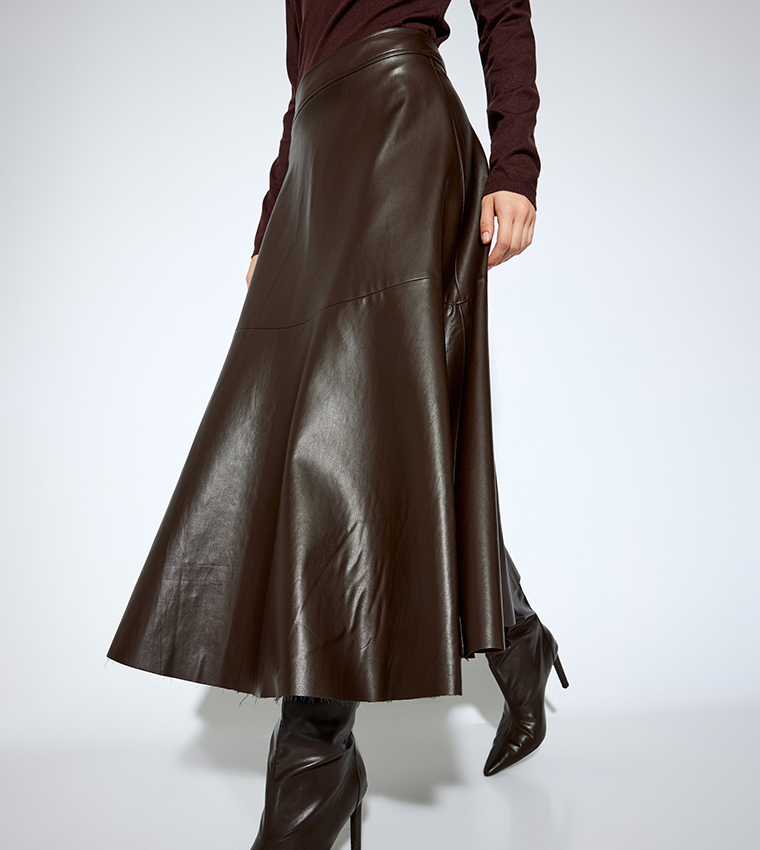 Faux Leather Midi Skirt