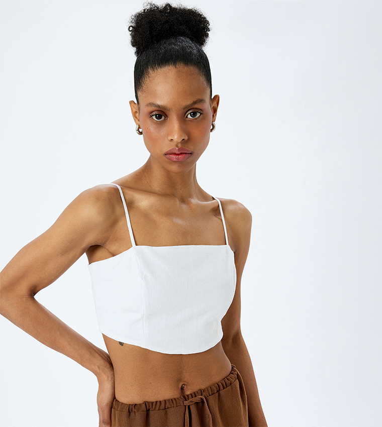 Solid Shoulder Strap Crop Top